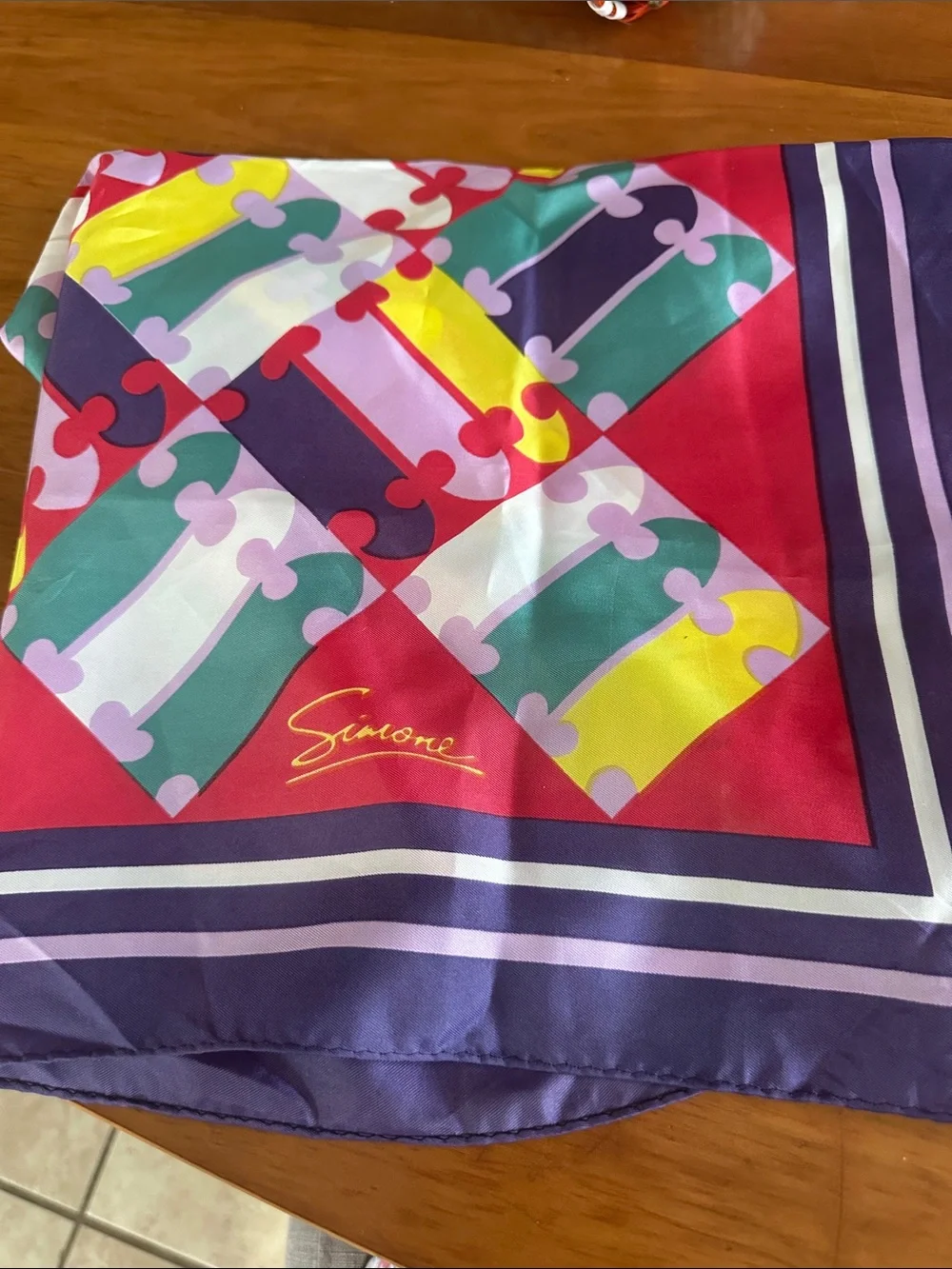 Multicolor Geometric Silk Scarf - Bright Red, Green & Yellow
